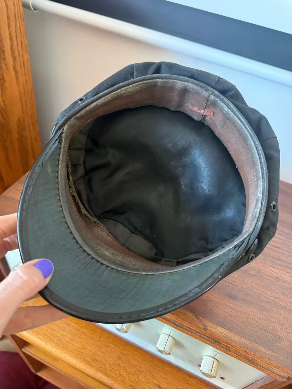 Vintage Black Baker Boy Motorcycle Cap with Gold Chain Trim